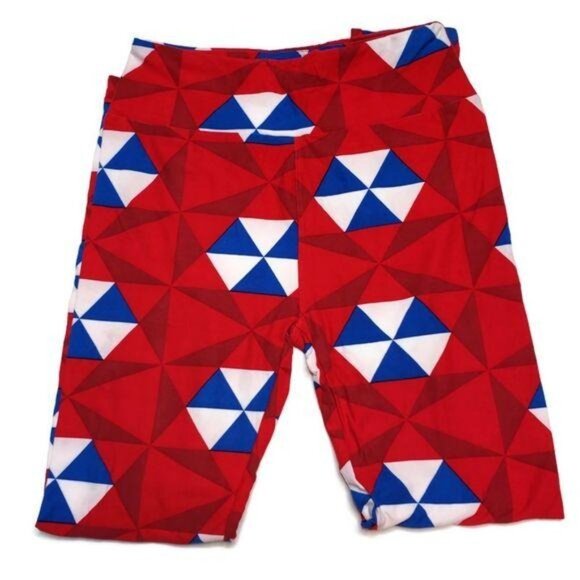 LuLaRoe Geometric Red & Blue Leggings One Size zombie umbrella halloween - Picture 2 of 3